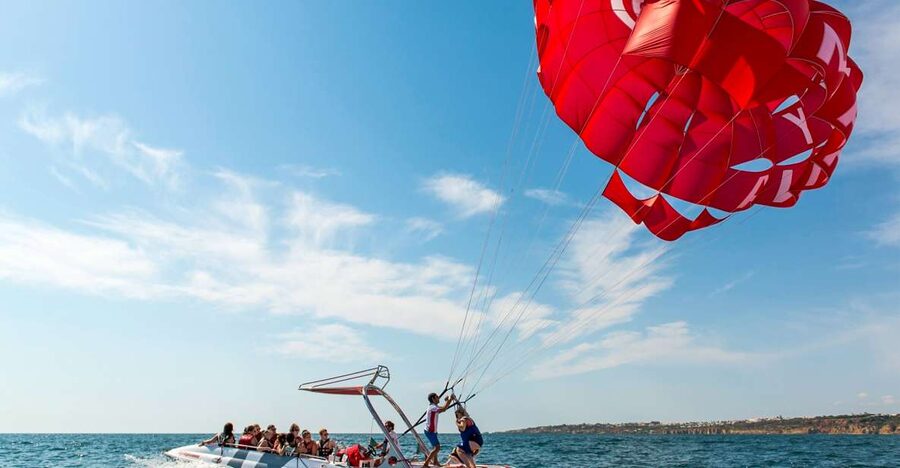 Albufeira: Single, Double or Triple Parasailing Tour - The boat ride sets the mood
