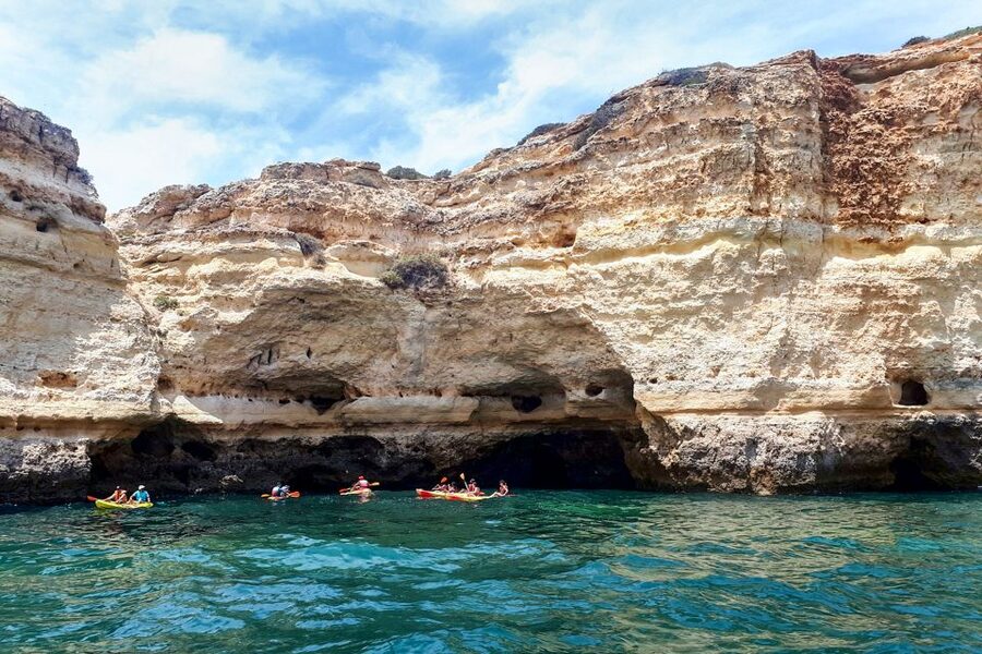 Benagil: Benagil Caves and Secret Spots Guided Kayaking Tour - Crowds, waves, and the best departure time