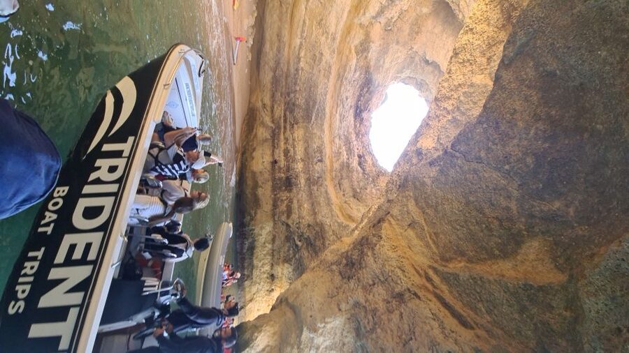 From Armação de Pêra: Benagil Caves and Beaches Boat Tour - Praia da Marinha and the approach to Benagil