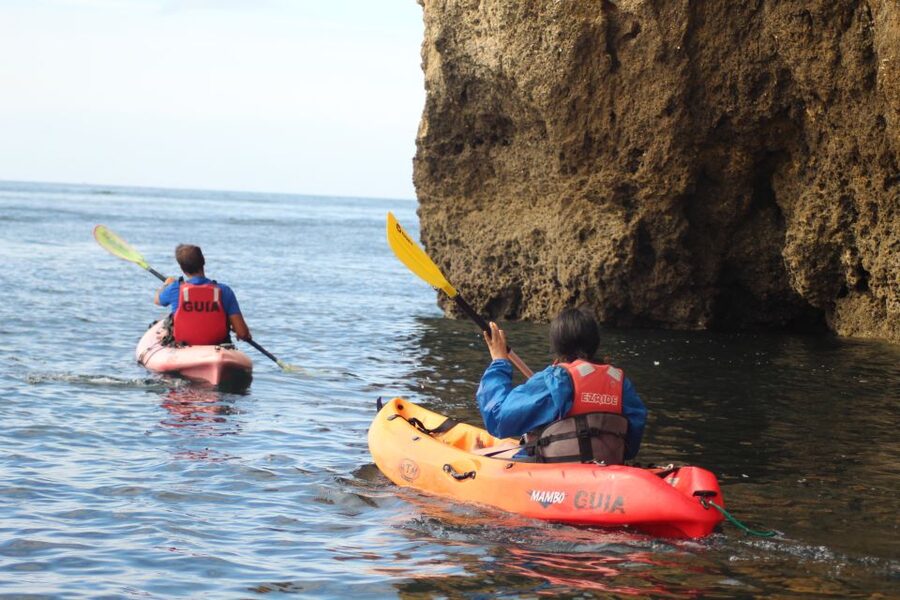 From Lagos: Algarve Coast and Caves by Kayak - Learning to handle the two-person kayaks