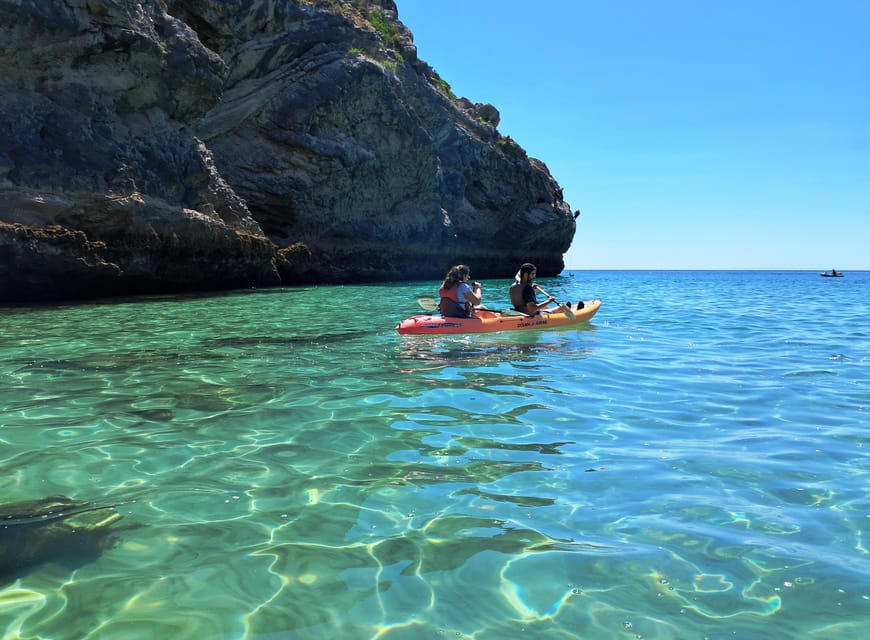 Sesimbra: Ribeiro Cavalo Beach, Caves, & Arrábida Kayak Tour - The secret beach and its clear water